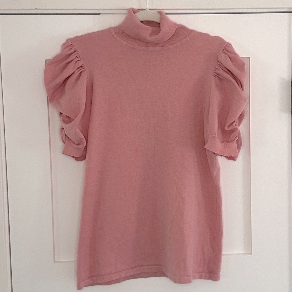 BYdesign pink Short Puff Sleeve Turtle neck Stretch Sweater Top